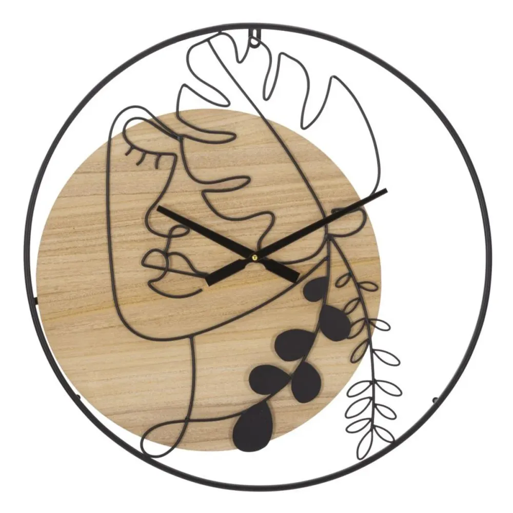 Horloge artistique Face & Leaves en métal et bois – Design élégant et sinueux Mauro Ferretti