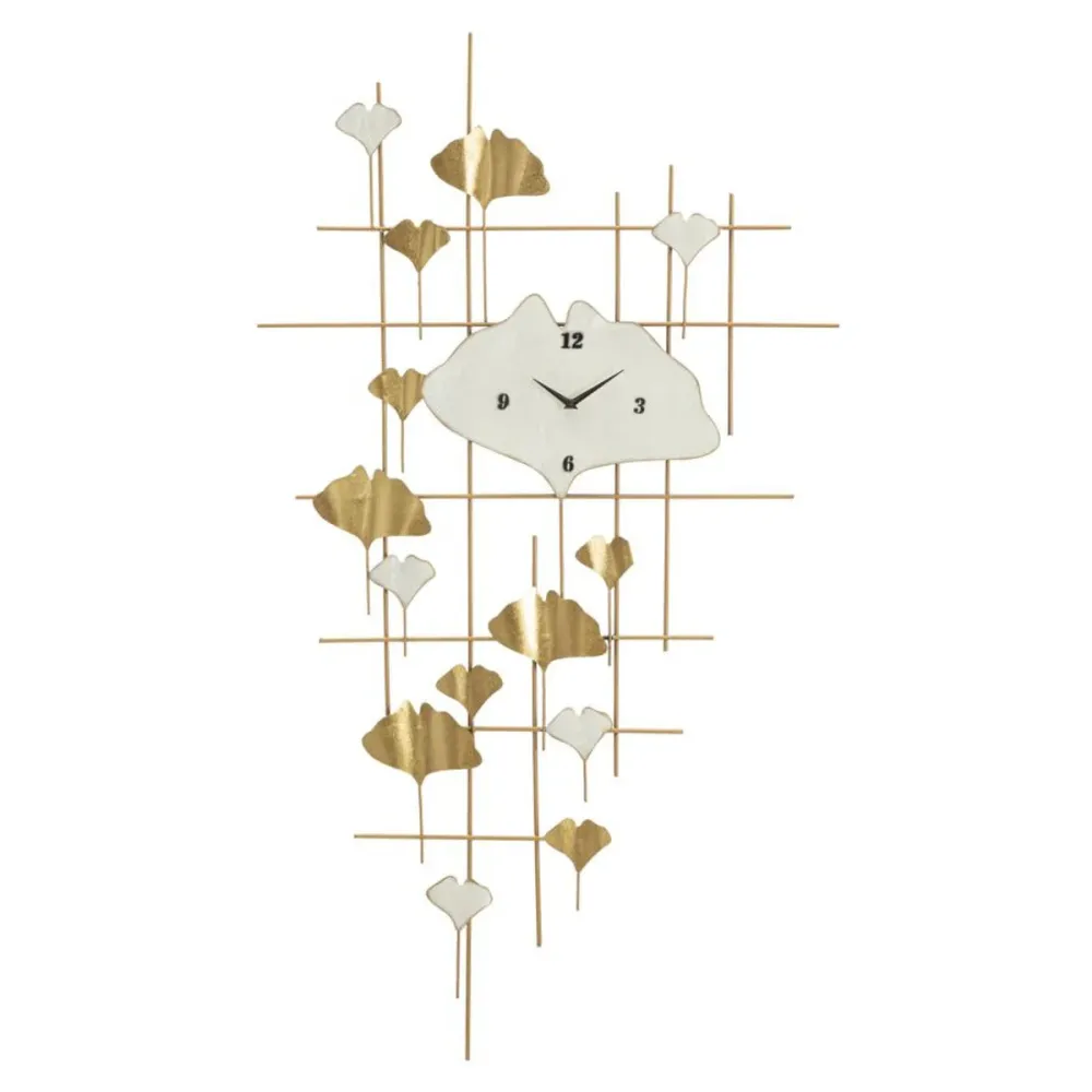 Horloge murale à cadran en forme de feuille avec panneau décoratif 3D – Design naturel moderne Mauro Ferretti