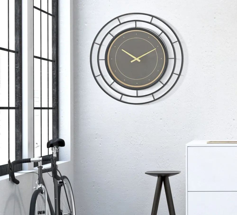 Horloge murale élégante noire et or – Design minimaliste et sophistiqué Mauro Ferretti
