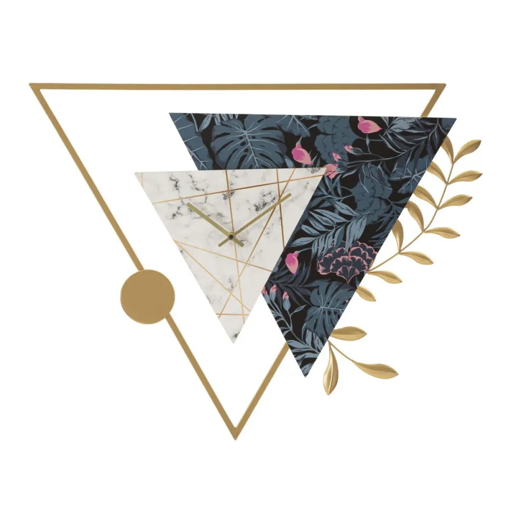 Horloge murale triangulaire à plusieurs niveaux avec brindille dorée – Décoration moderne et artistique Mauro Ferretti