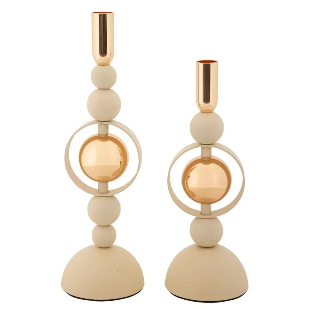 Mauro Ferretti candle holder saturn cream set 2 pcs metal