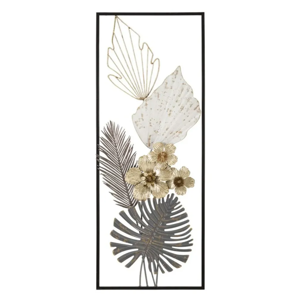 Panneau 3D en métal à motif floral et de feuilles dans un cadre élégant Mauro Ferretti