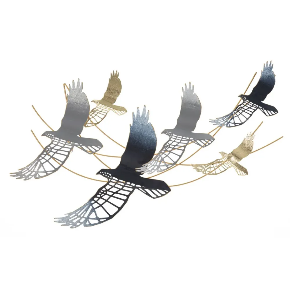 Panneau mural métallique 3D Oiseaux volants colorés Mauro Ferretti