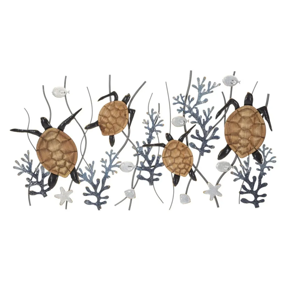 Panneau mural métallique 3D Tortue marine et récif corallien Mauro Ferretti