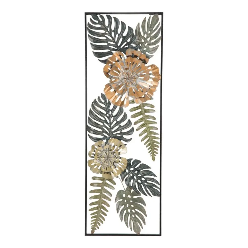 Panneau rectangulaire en métal à motif de feuilles 3D – Décoration murale élégante inspirée par la nature Mauro Ferretti