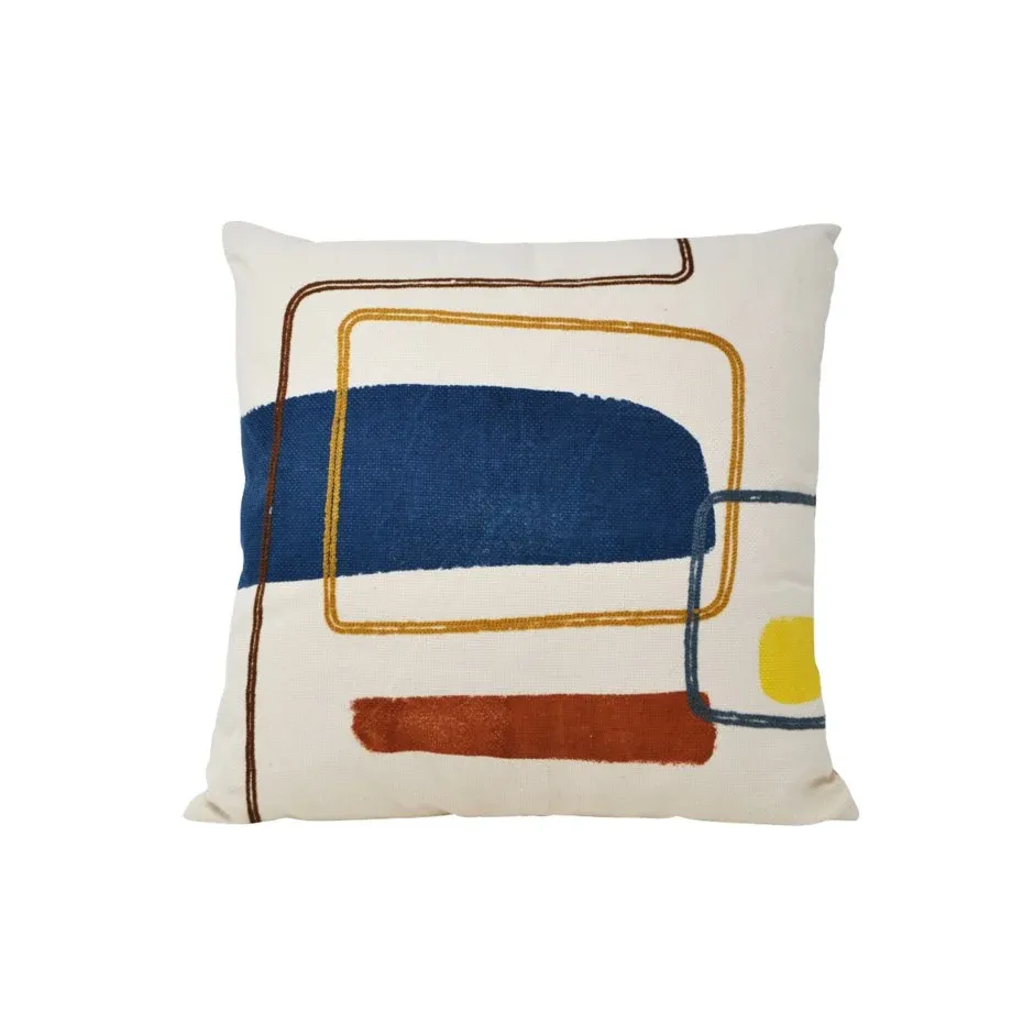 Coussin Abstrait Bleu, Jaune & Brun Nostalgia