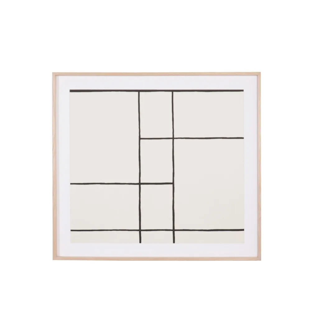 Oeuvre d'art - Grille noir - 90x100cm - Cadre en bois de chêne