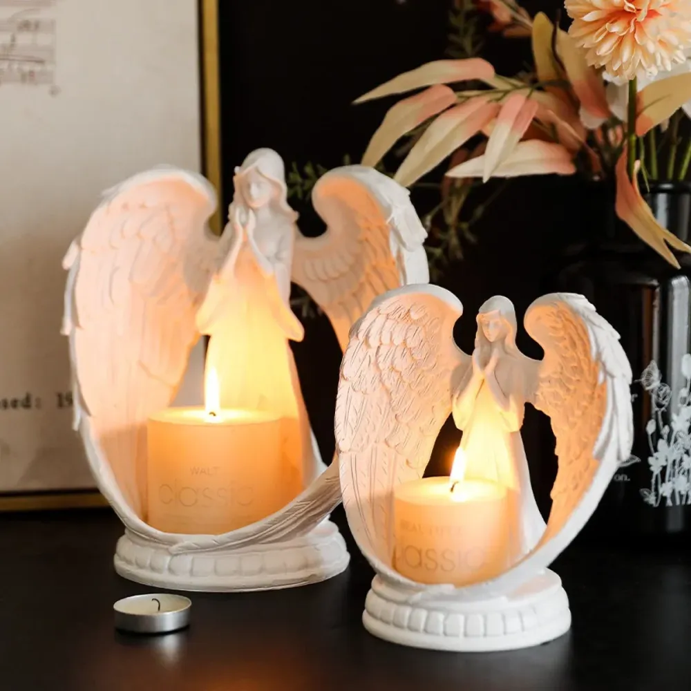 Porte-bougie d'angélique | Décoration religieuse en résine