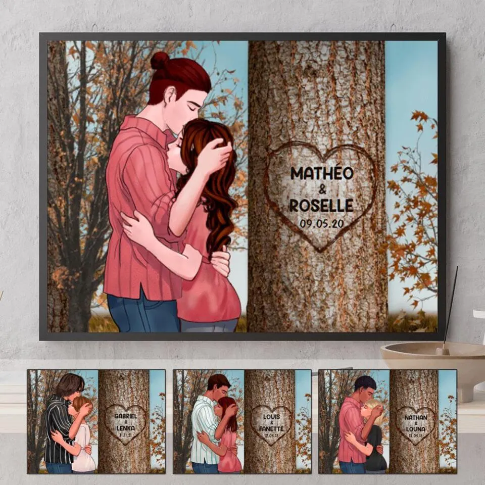 Poster personnalisée, arbre sculpté en coeur, cadeau pour couple, cadeau pour petite amie, petit ami