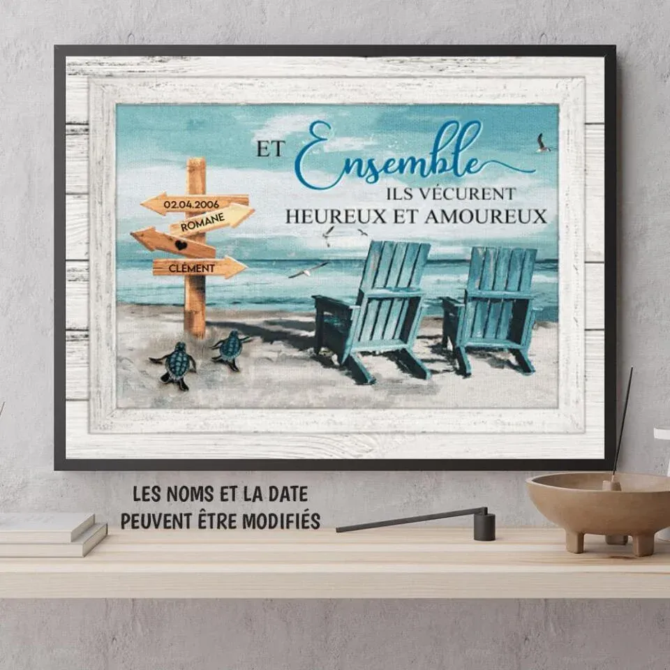 Poster personnalisée, Cadeau pour couple, Et ensemble ils vécurent heureux et amoureux