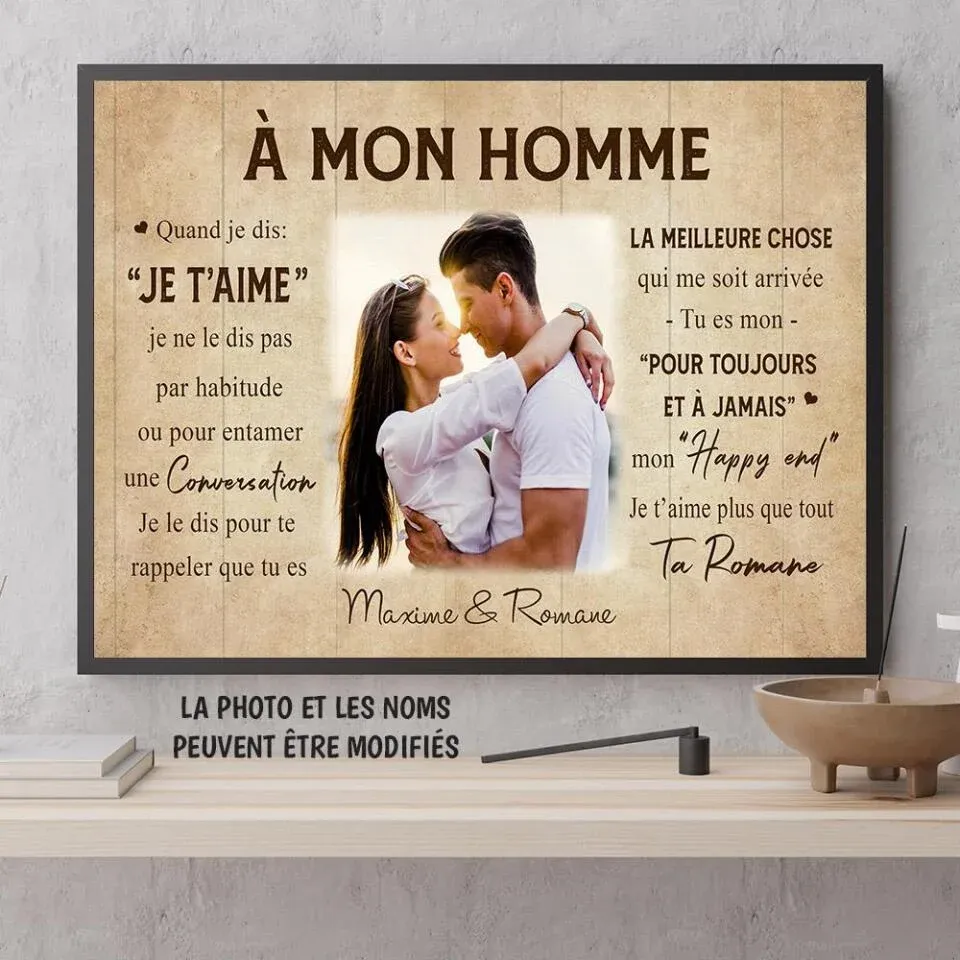 Poster personnalisée, Cadeau pour femme, mari, mon homme/ ma femme, quand je dis je t'aime