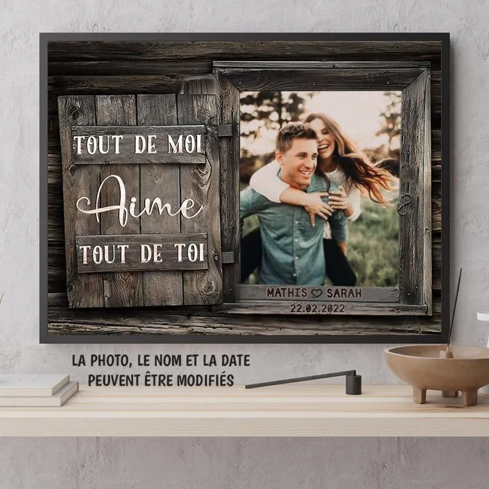 Poster photo personnalisée, Cadeau pour couple, mari, femme, petit ami, petite amie, Tout de moi aime tout de toi