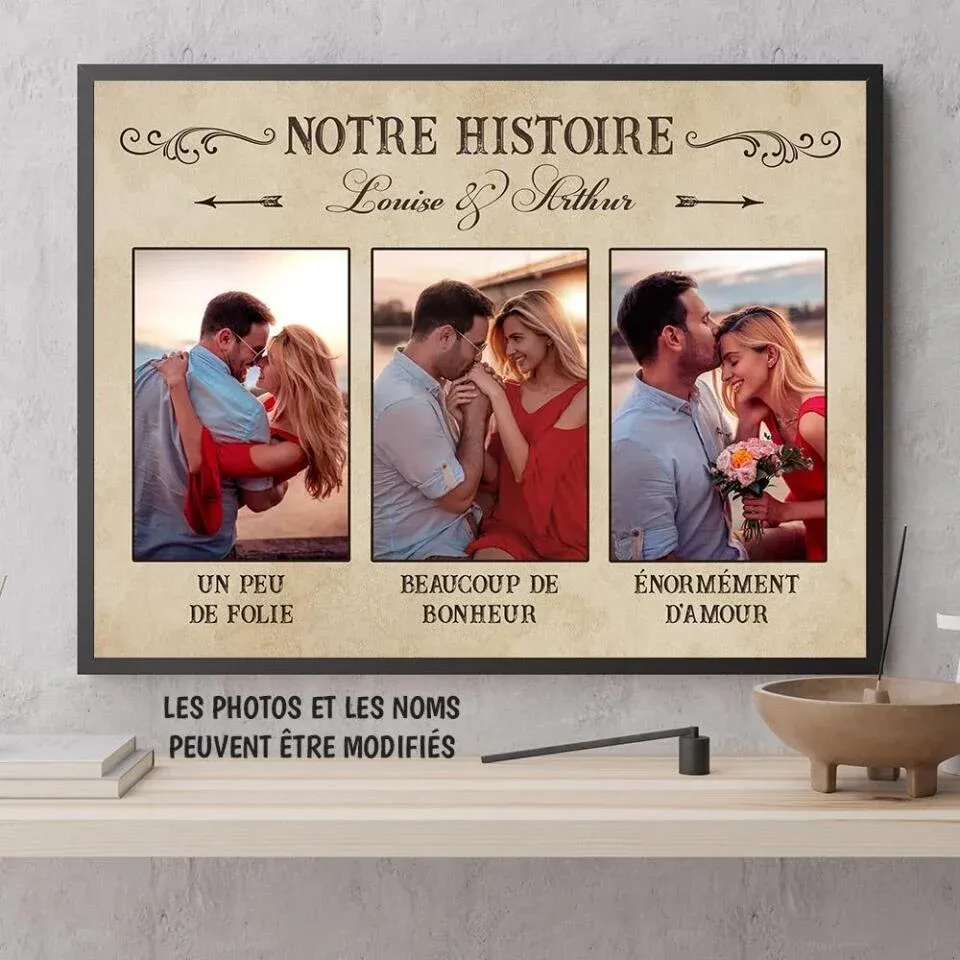 Poster photo personnalisée, Cadeau pour couple, Un peu de folie, beaucoup de bonheur, énorméments d'amour
