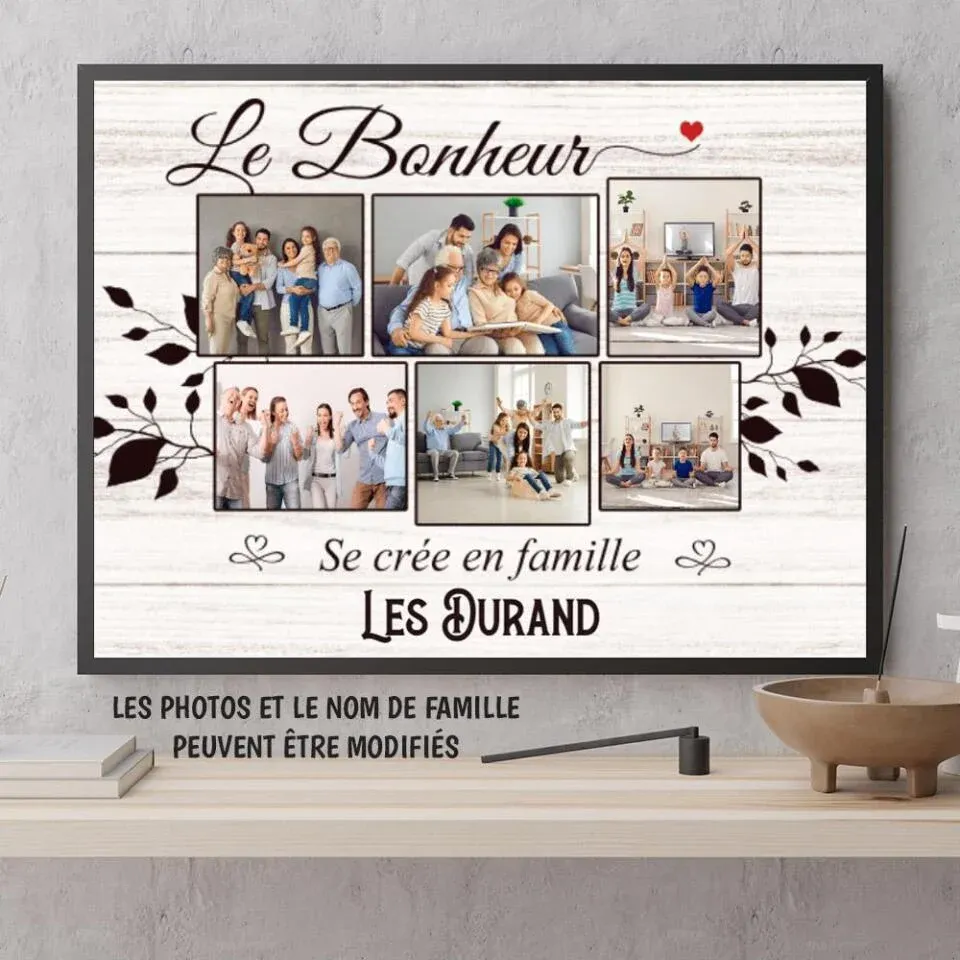 Poster photo personnalisée, Cadeau pour la famille, Le bonheur c'est la famille