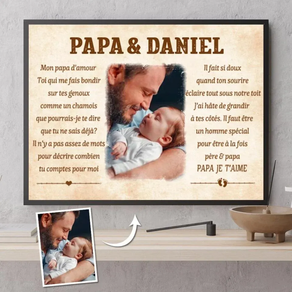 Poster photo personnalisée, Cadeau pour papa et bébé, Bonne fête des pères, Pour mon papa d'amour