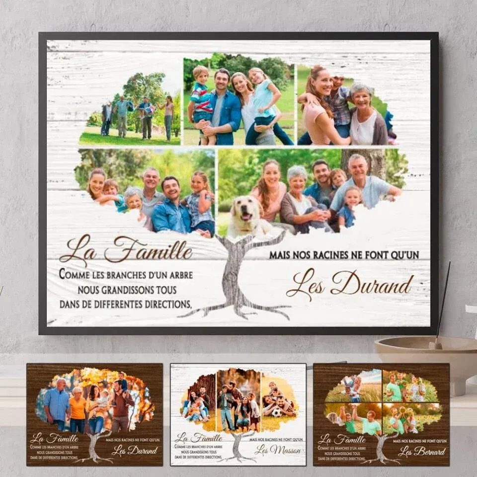 Poster photo personnalisée, Jusqu'à 5 photos, Cadeau pour la famille, La famille comme les branches d’un arbre