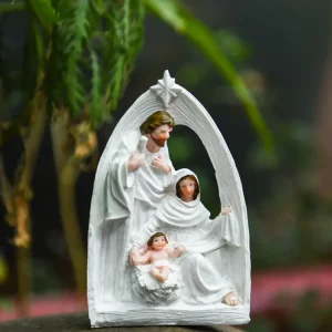 Abreuvoir à cheval de mode rétro Naissance de Jésus Religion Sainte Famille Décorations de festival Artisanat en résine Or...