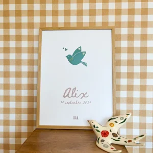 Affiche personnalisée et brodée "oiseau"