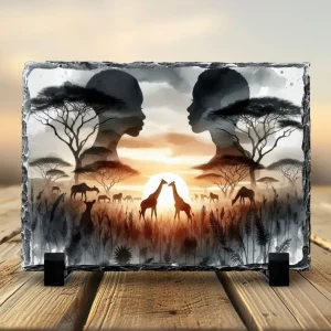 Ardoise Photo 20x30 cm – Décoration Savane Africaine, Silhouettes & Girafes – Cadeau Original Nature (Design &C My Cré)