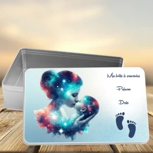 Boîte Souvenirs Bébé Garçon Personnalisée Métal – Coffret Naissance Prénom Date (&C My Cré)
