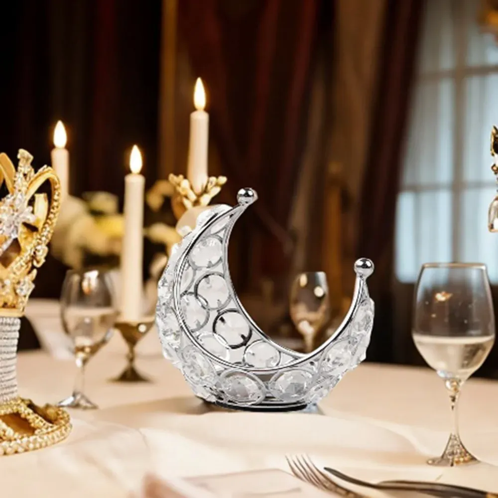 Bougeoir en forme de lune, chandelier en fer élégant pour décoration de mariage et de noël