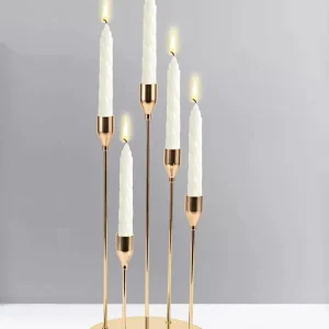 Bougeoirs coniques dorés à 5 bras pour centres de table, bougeoir en métal pour décoration de mariage, fête de Noël