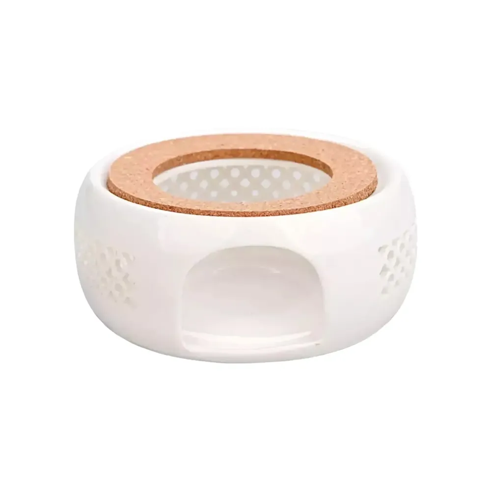 Bougie chauffe-plat en céramique avec accent en bois (14 cm)