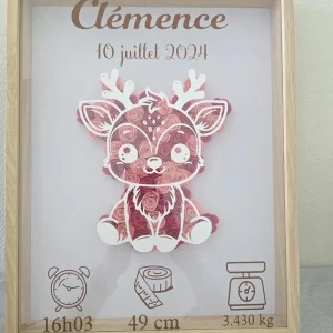 Cadre naissance personnalisé "Roses 3D" – Décoration bébé avec prénom, date et détails de naissance