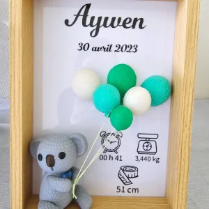 Cadre de naissance personnalisé Tricot 3D – Cadeau bébé original