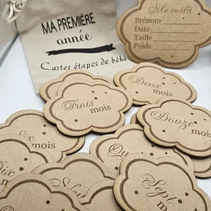Cartes étapes bébé – Ma première année, bois ou plexiglass personnalisées