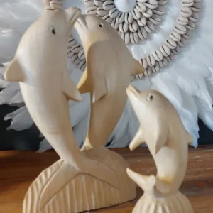 DUO DE DAUPHIN EN BOIS DE CROCODILE 15CM ceylanzo-fr