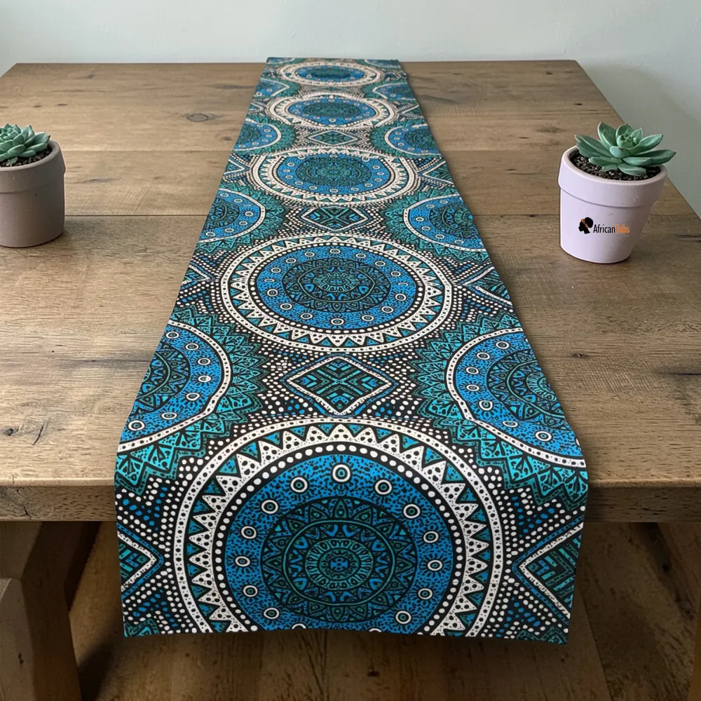 Chemin de table africain / nappe - Bleu et Teal Sacred Circle