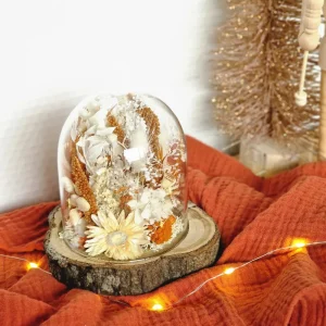 Cloche fleurie rondin de bois - Blanc & orange