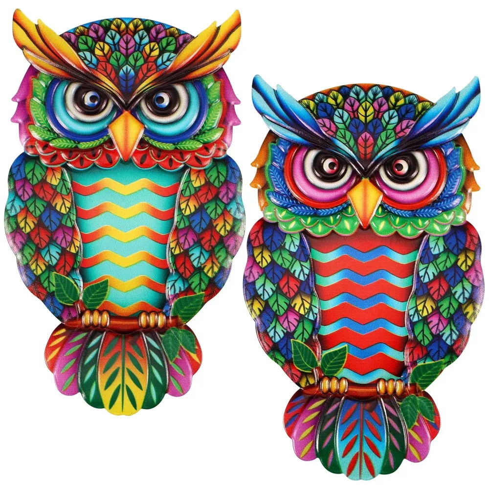 Décoration murale en métal hibou, 2 pièces, art mural suspendu, décoration de jardin fin, décoration de clôture de hibou c...