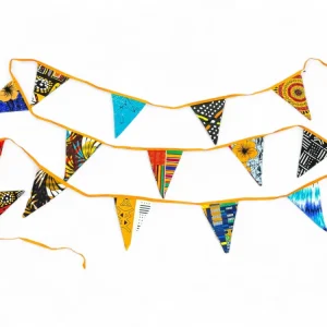 Drapeaux / guirlandes / fanions en tissu imprimé africain - Ruban orange - 5 mètres