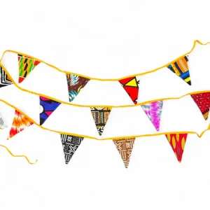 Drapeaux / guirlandes / fanions en tissu imprimé africain - Ruban jaune ocre - 5 mètres