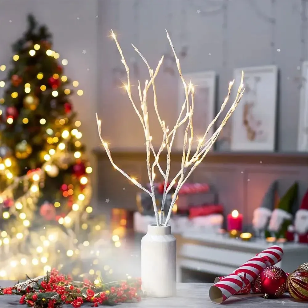 Ensemble de branches de saule de Noël - 20 LED - Blanc chaud - Blanc