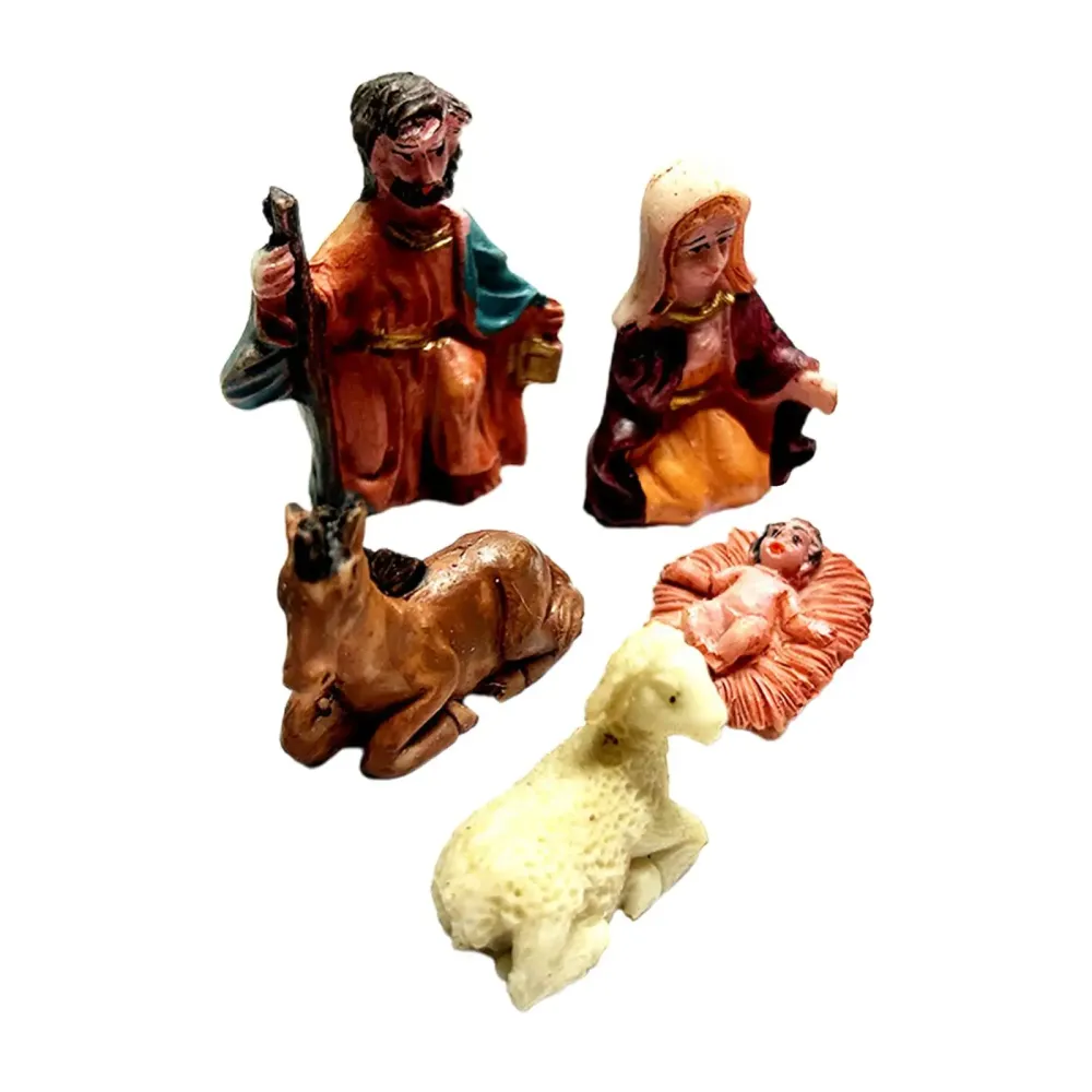 Ensemble de 5 figurines de crèche catholique représentant la Naissance de Jésus