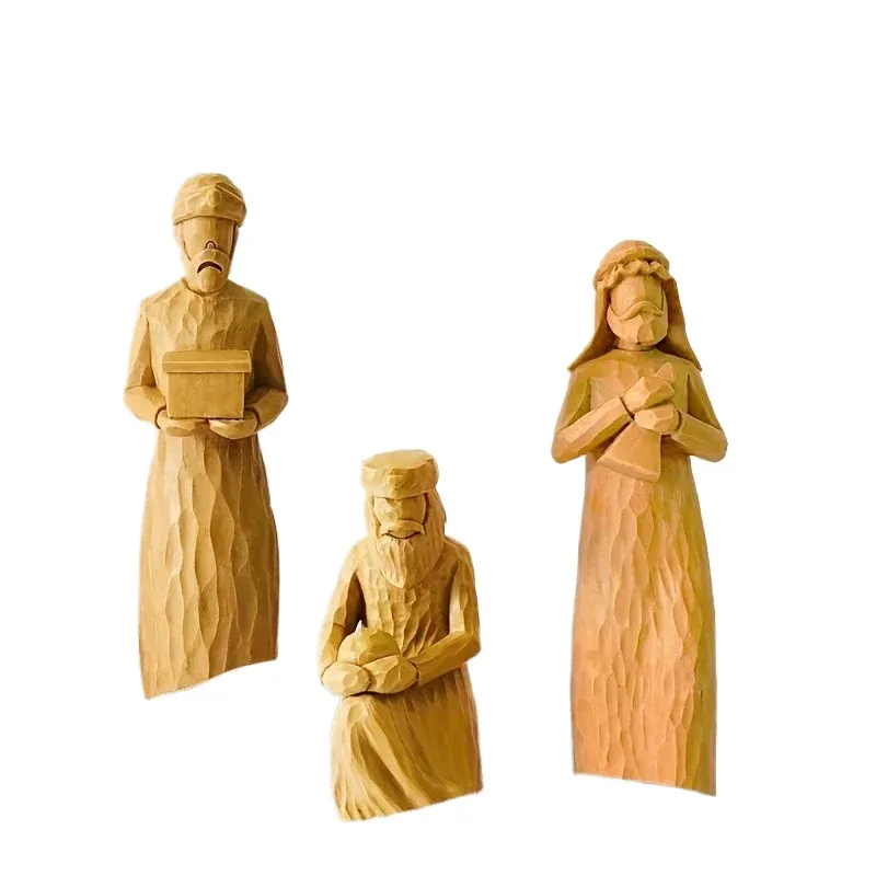 Ensemble de 3 figurines peintes à la main de Jésus marron, sculpture en résine de la naissance du Christ, décoration de ch...