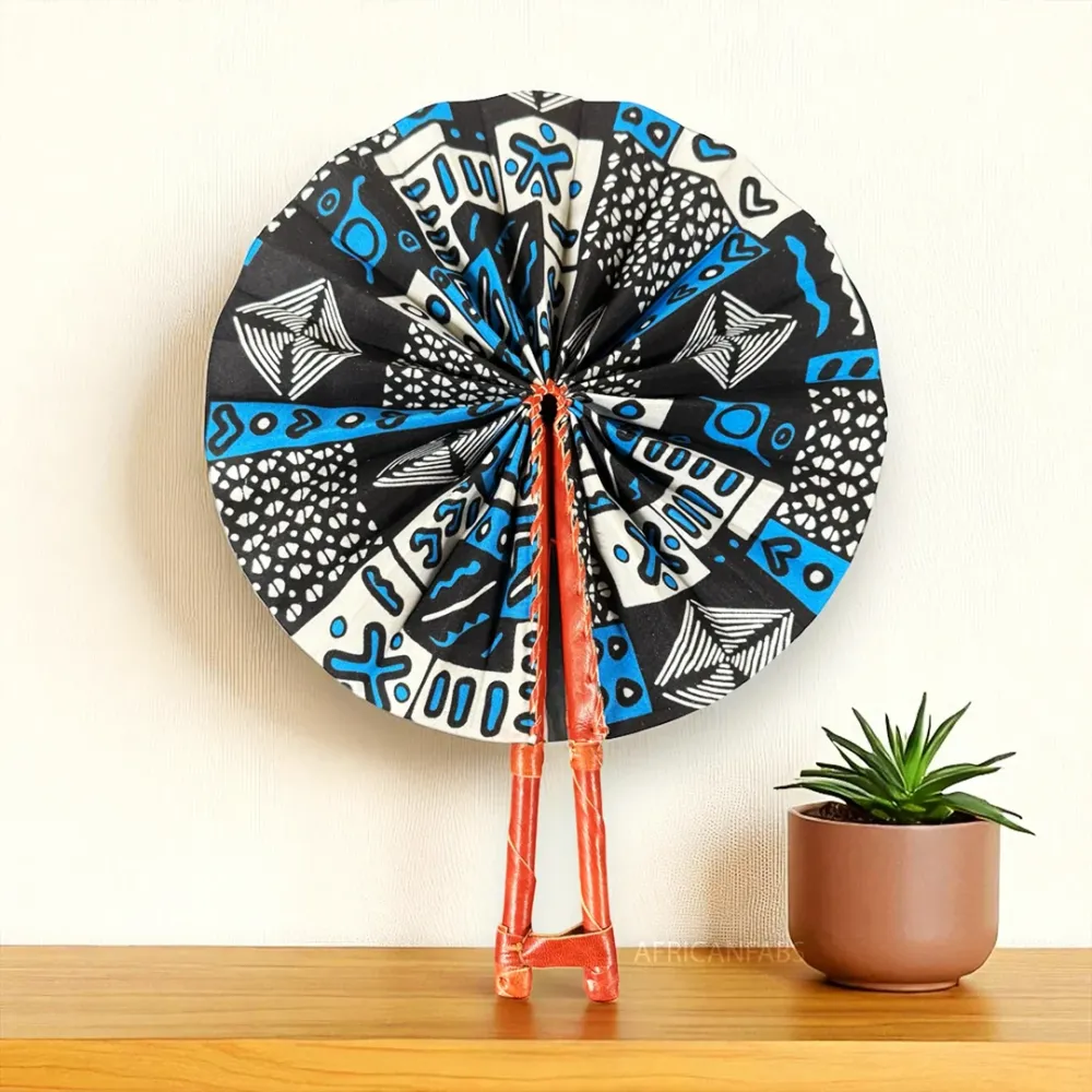 Eventail Africain - Eventail en Wax - Adwoa - Bleu