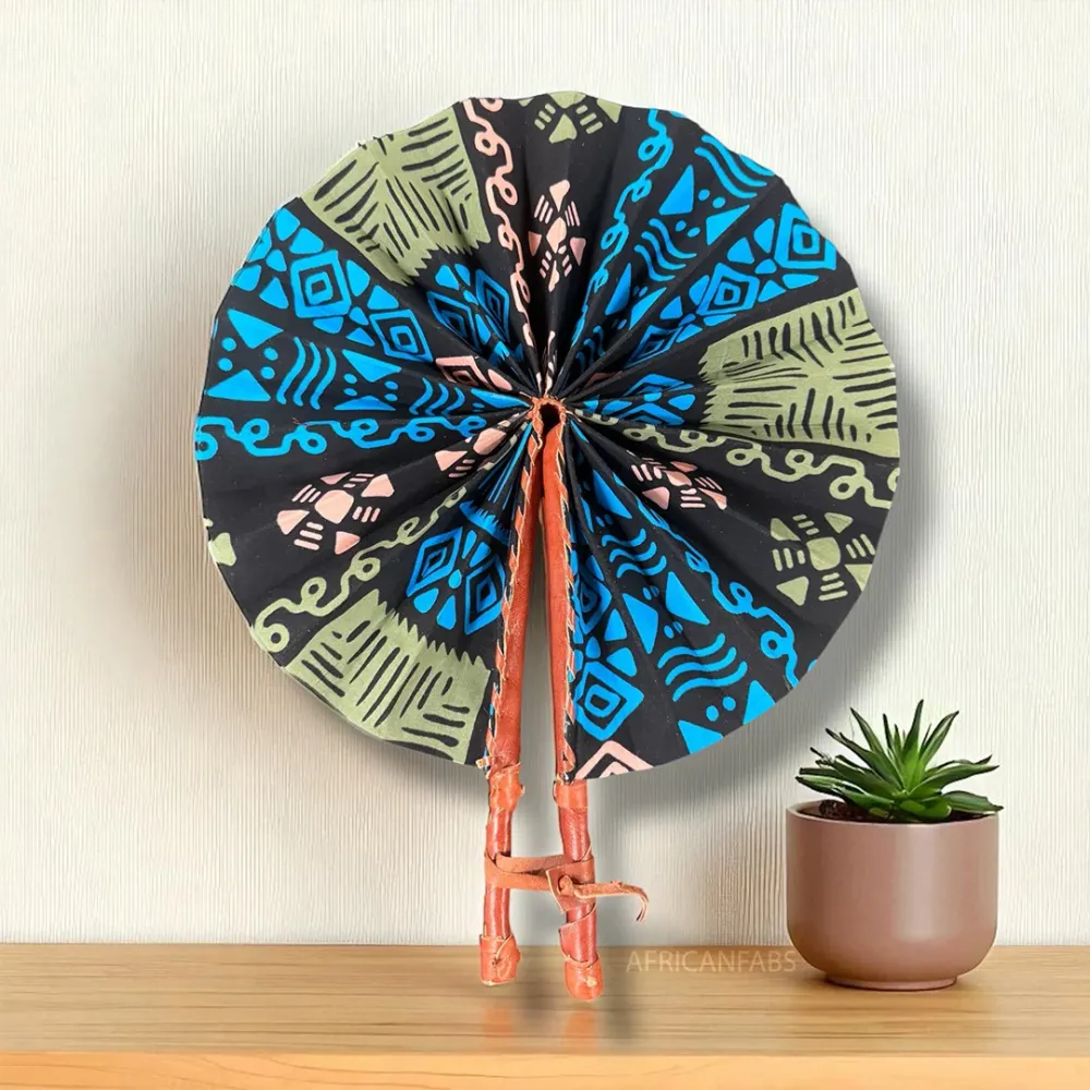 Eventail Africain - Eventail en Wax - Monday - Bleu