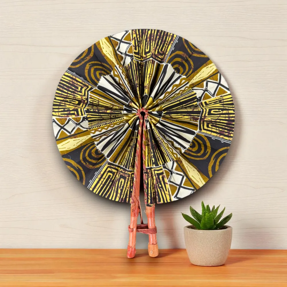 Eventail Africain - Eventail en Wax - Yao - Jaune Bogolan