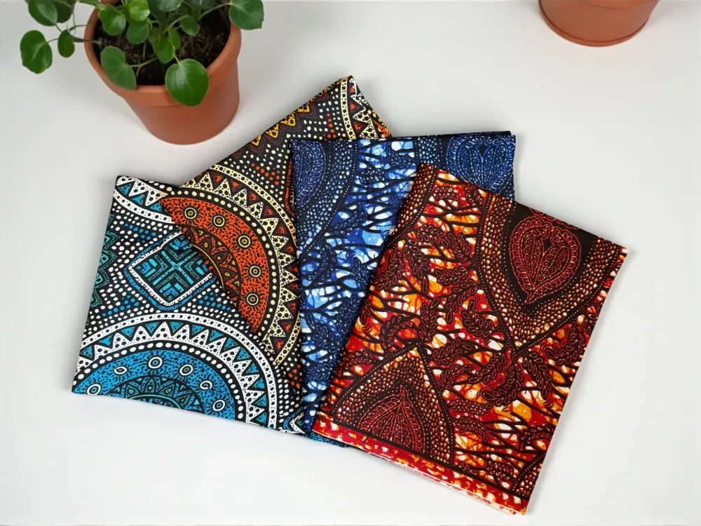 4 Fat quarters - Bleu Multicolor mix Tissus Patchwork - Coupons Tissus imprimé africain