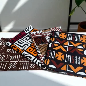 4 Fat quarters - Marron Bogolan mix Tissus Patchwork - Coupons Tissus imprimé africain