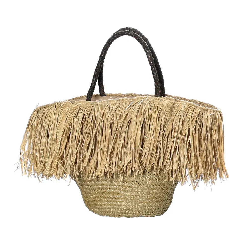 FRINGE RAFFIA Basktet Avec Poignée en Cuir-Naturel