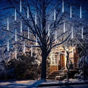 Guirlande lumineuse de Noël à LED en forme de pluie de météorites - 288 glaçons LED - 8 spirales - Tubes de 50 cm - Blanc...