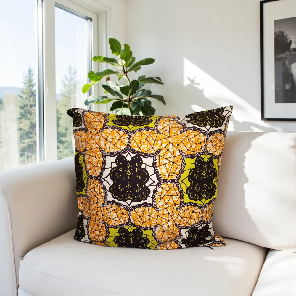 Housse d'oreiller africaine | Jaune - Oreiller décoratif 50x50cm - 100% coton