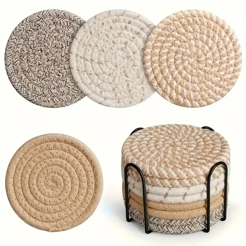 Lot de 8 dessous de plat en tricot tendance, résistant à la chaleur, motif spirale, décoration d'intérieur, cadeau