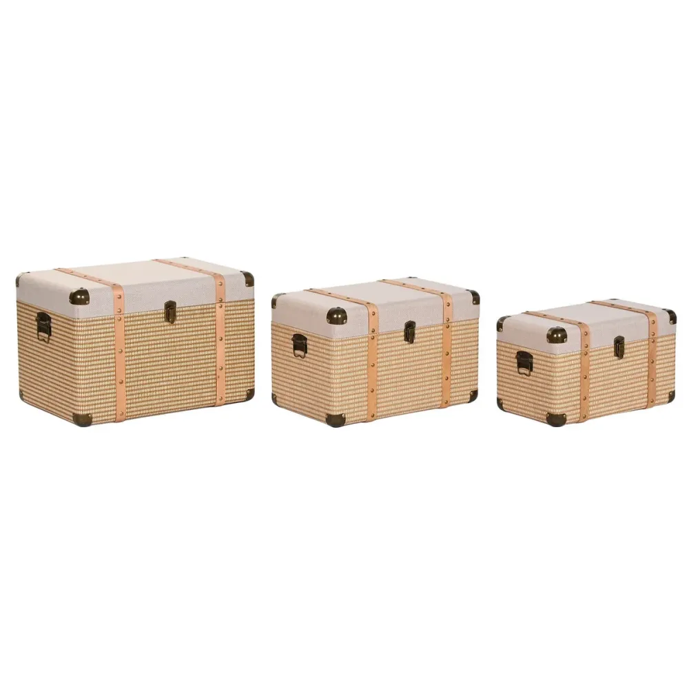 Lot de paniers Home ESPRIT Naturel Polyester Bois Traditionnel (3 Unités)