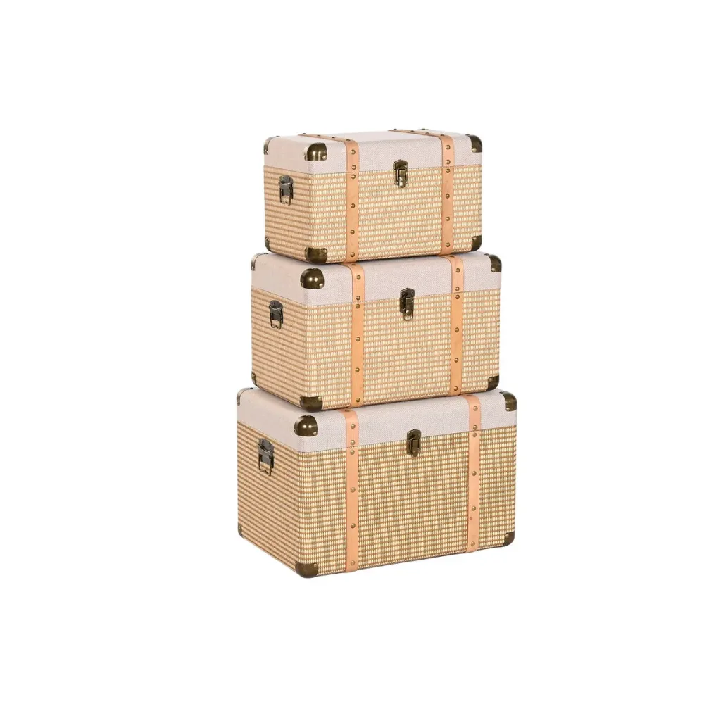 Lot de paniers Home ESPRIT Naturel Polyester Bois Traditionnel (3 Unités)